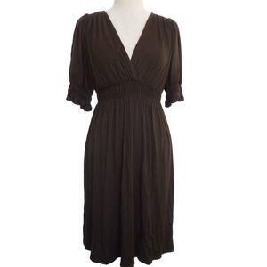 Studio M Brown Short Sleeve Dress Cross Over Peasant Summer V Neck Size Small